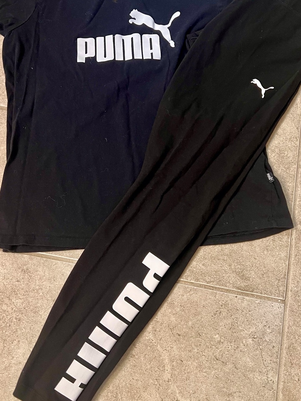 Puma Black T-Shirt & leggings with White Logo Print